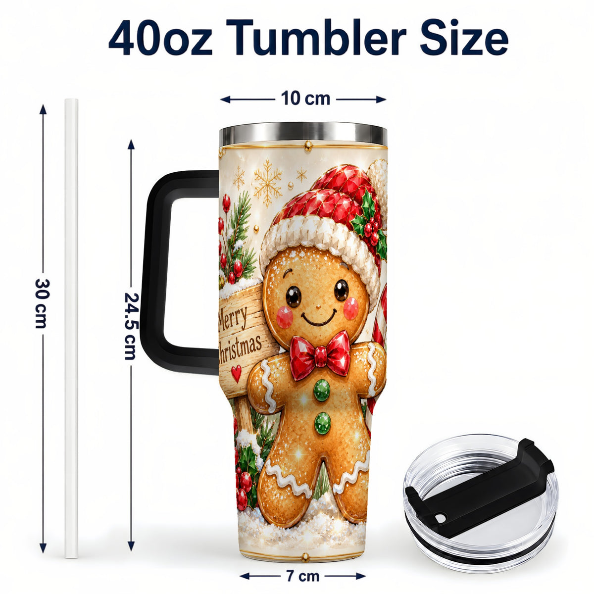 #pl[40oz|Black] Gingerbread Christmas 40oz Tumbler, Holiday Stainless Steel Travel Cup