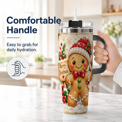 #pl[40oz|Black] Gingerbread Christmas 40oz Tumbler, Holiday Stainless Steel Travel Cup