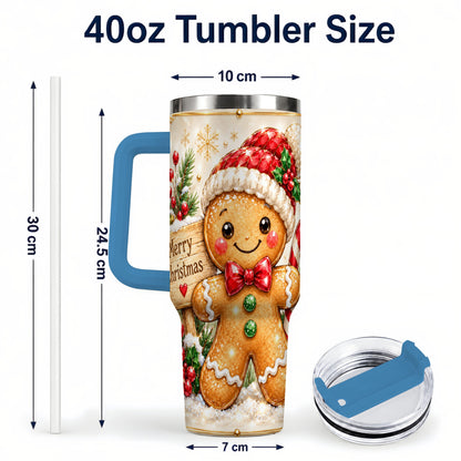 #pl[40oz|Blue] Gingerbread Christmas 40oz Tumbler, Holiday Stainless Steel Travel Cup