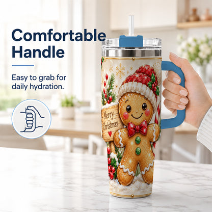 #pl[40oz|Blue] Gingerbread Christmas 40oz Tumbler, Holiday Stainless Steel Travel Cup