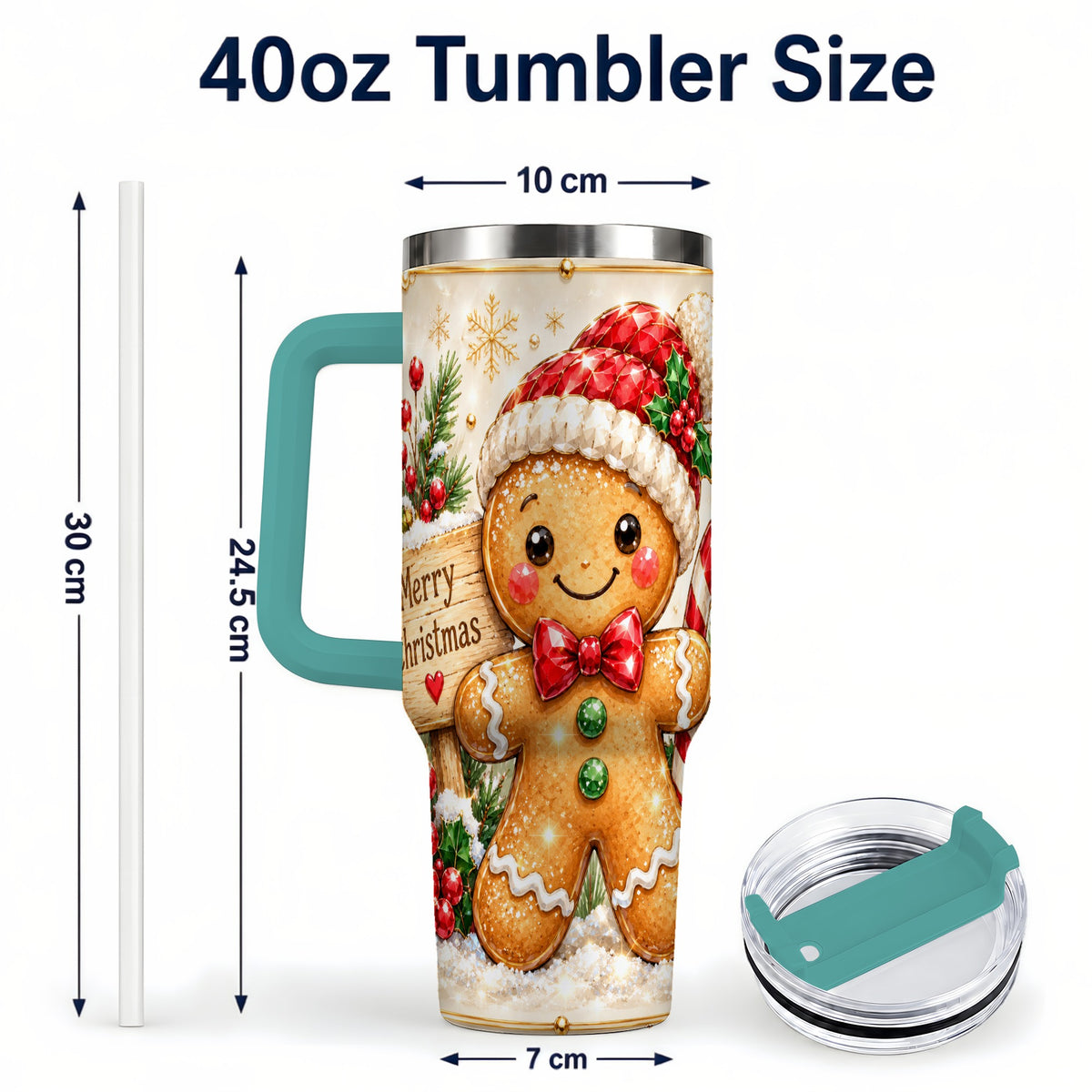 #pl[40oz|Green] Gingerbread Christmas 40oz Tumbler, Holiday Stainless Steel Travel Cup