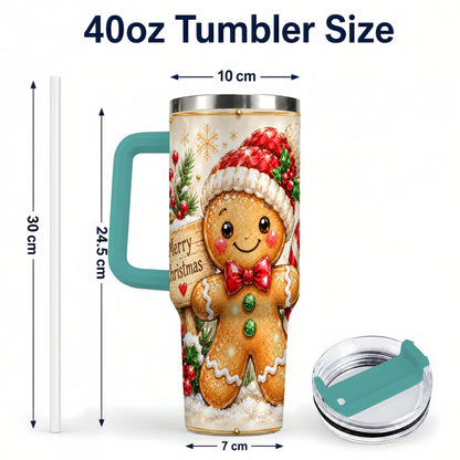 #pl[40oz|Green] Gingerbread Christmas 40oz Tumbler, Holiday Stainless Steel Travel Cup
