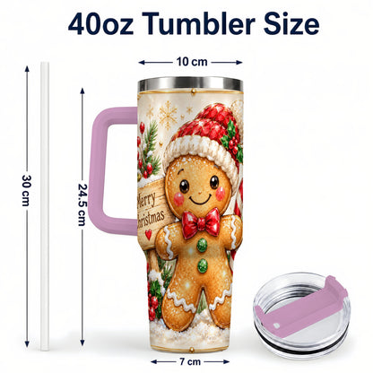 #pl[40oz|Pink] Gingerbread Christmas 40oz Tumbler, Holiday Stainless Steel Travel Cup