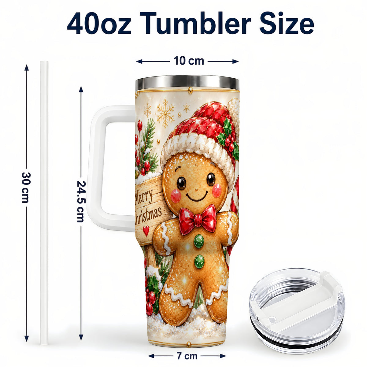 #pl[40oz|White] Gingerbread Christmas 40oz Tumbler, Holiday Stainless Steel Travel Cup