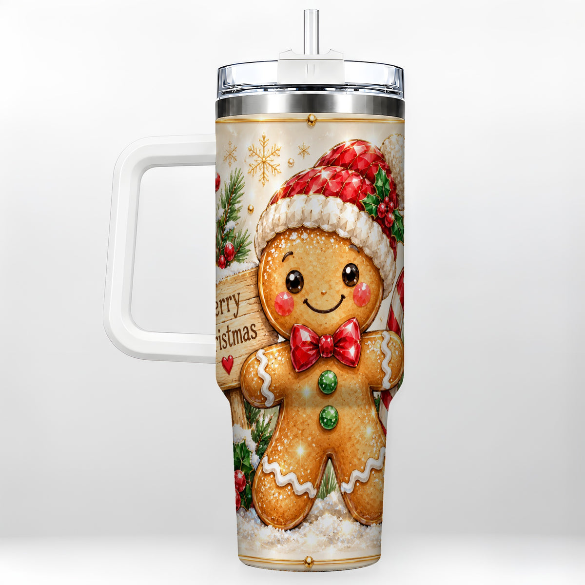 Gingerbread Christmas 40oz Tumbler, Holiday Stainless Steel Travel Cup