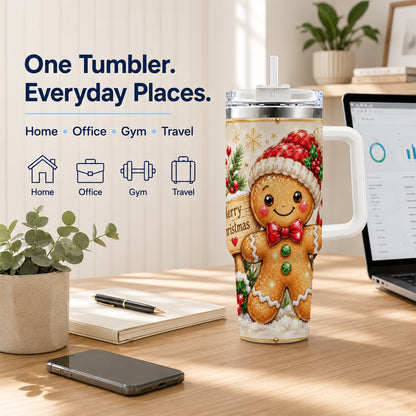 Gingerbread Christmas 40oz Tumbler, Holiday Stainless Steel Travel Cup
