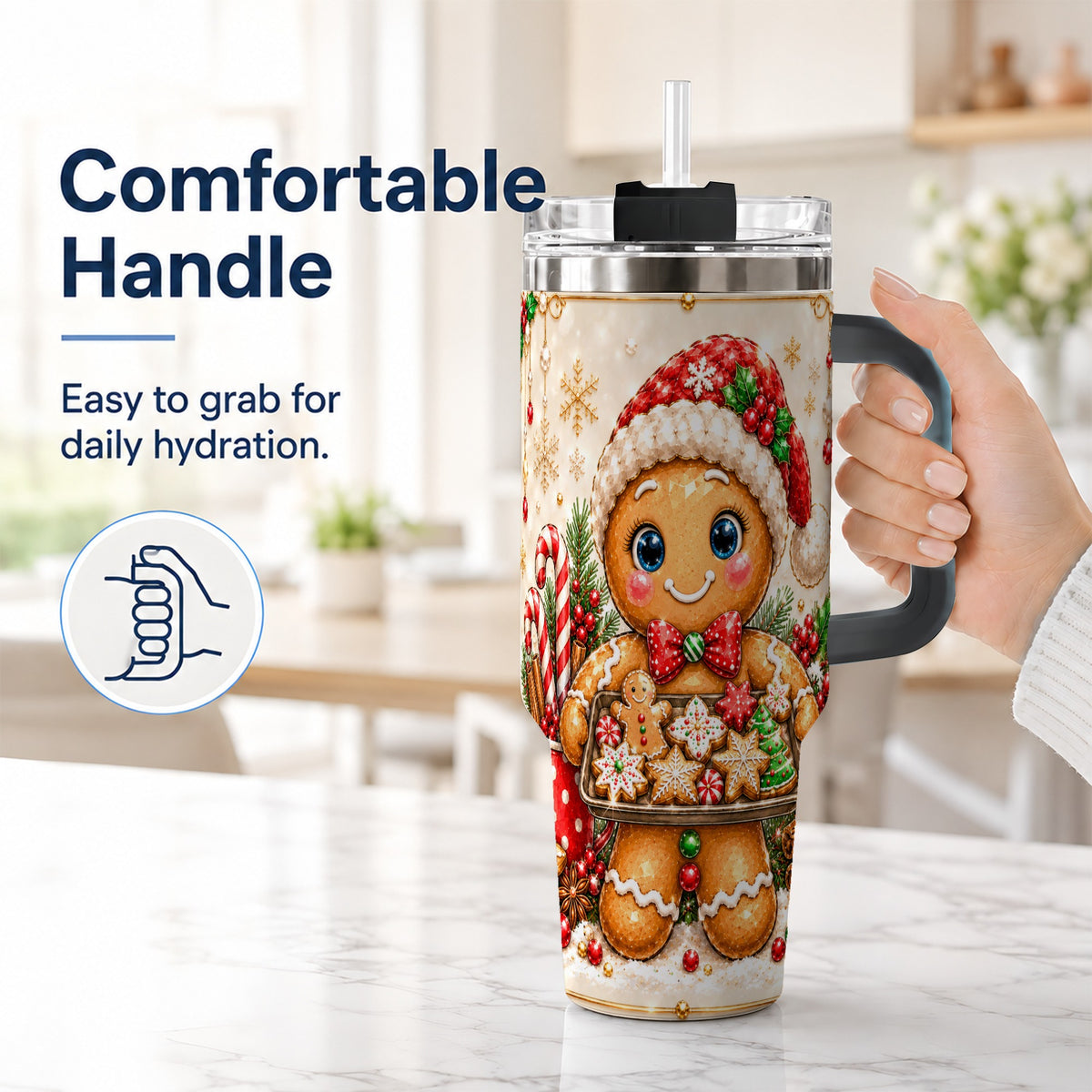 #pl[40oz|Black] Gingerbread Baker 40oz Tumbler, Christmas Stainless Steel Travel Cup