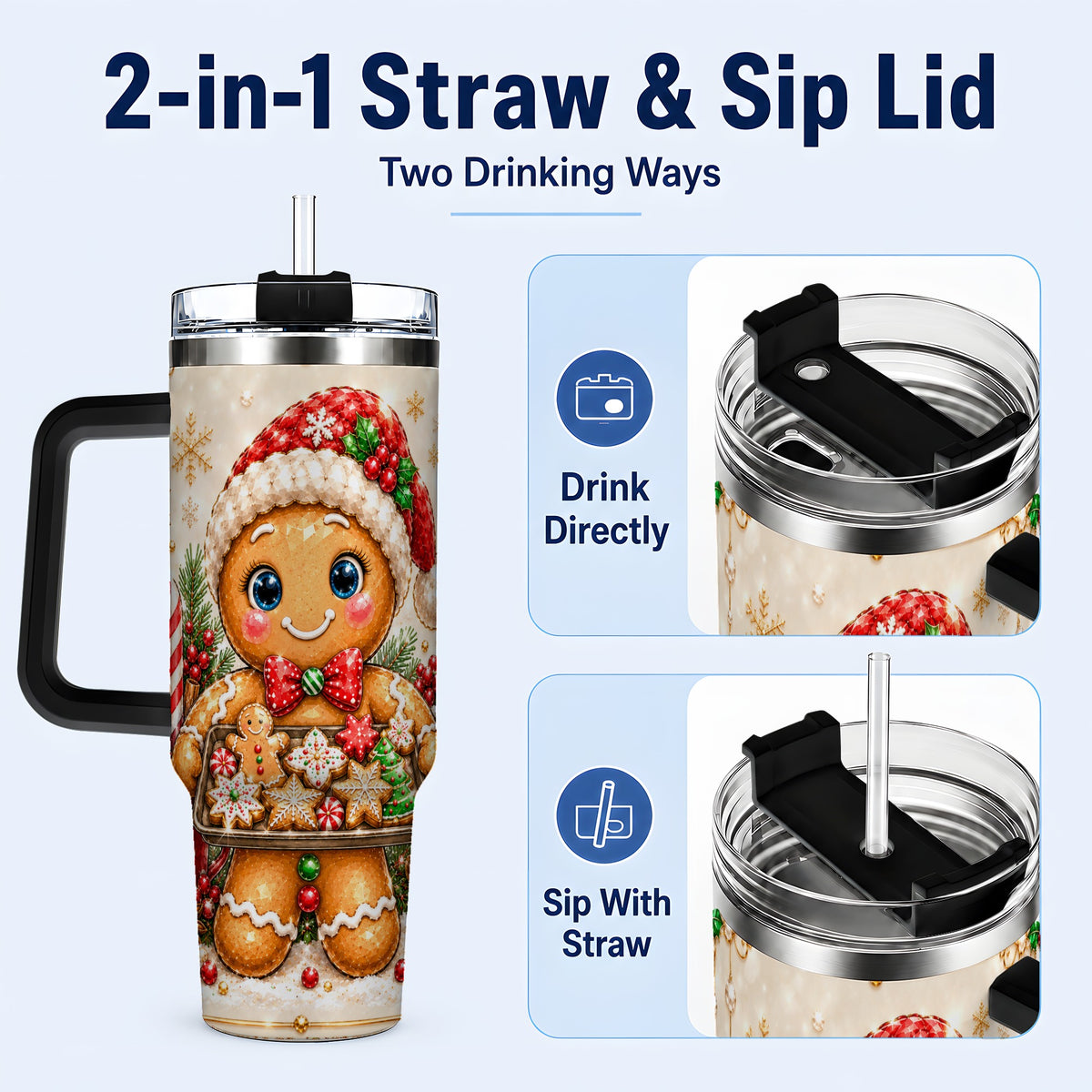#pl[40oz|Black] Gingerbread Baker 40oz Tumbler, Christmas Stainless Steel Travel Cup