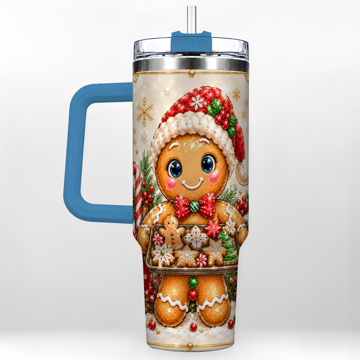 #pl[40oz|Blue] Gingerbread Baker 40oz Tumbler, Christmas Stainless Steel Travel Cup