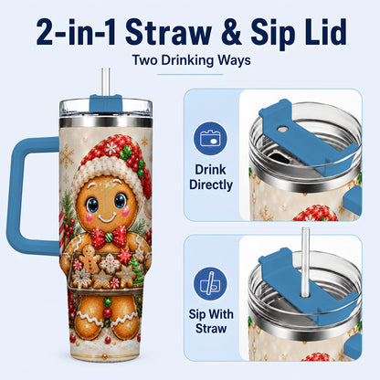 #pl[40oz|Blue] Gingerbread Baker 40oz Tumbler, Christmas Stainless Steel Travel Cup