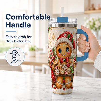#pl[40oz|Blue] Gingerbread Baker 40oz Tumbler, Christmas Stainless Steel Travel Cup