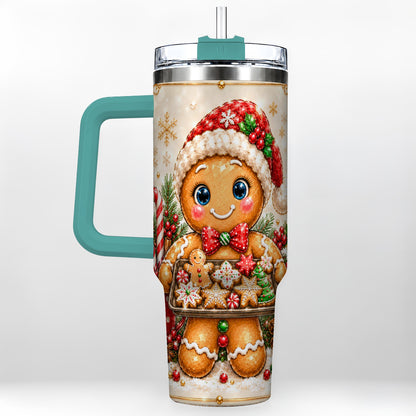 #pl[40oz|Green] Gingerbread Baker 40oz Tumbler, Christmas Stainless Steel Travel Cup