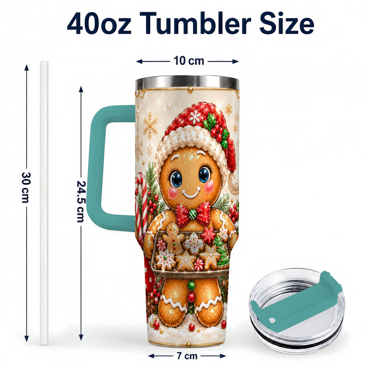 #pl[40oz|Green] Gingerbread Baker 40oz Tumbler, Christmas Stainless Steel Travel Cup