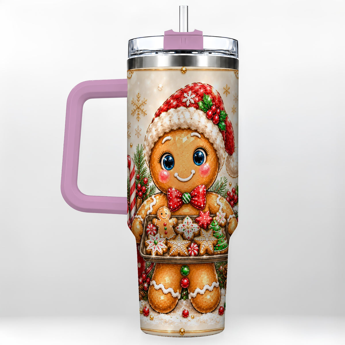 #pl[40oz|Pink] Gingerbread Baker 40oz Tumbler, Christmas Stainless Steel Travel Cup