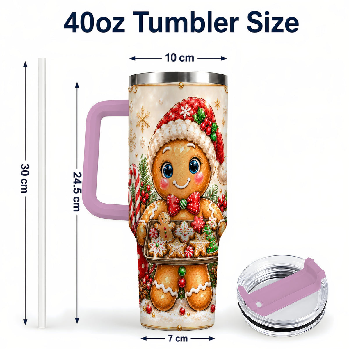 #pl[40oz|Pink] Gingerbread Baker 40oz Tumbler, Christmas Stainless Steel Travel Cup