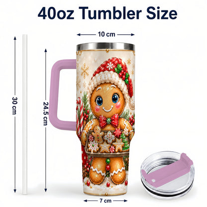 #pl[40oz|Pink] Gingerbread Baker 40oz Tumbler, Christmas Stainless Steel Travel Cup