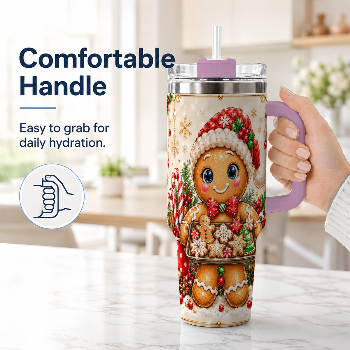 #pl[40oz|Pink] Gingerbread Baker 40oz Tumbler, Christmas Stainless Steel Travel Cup