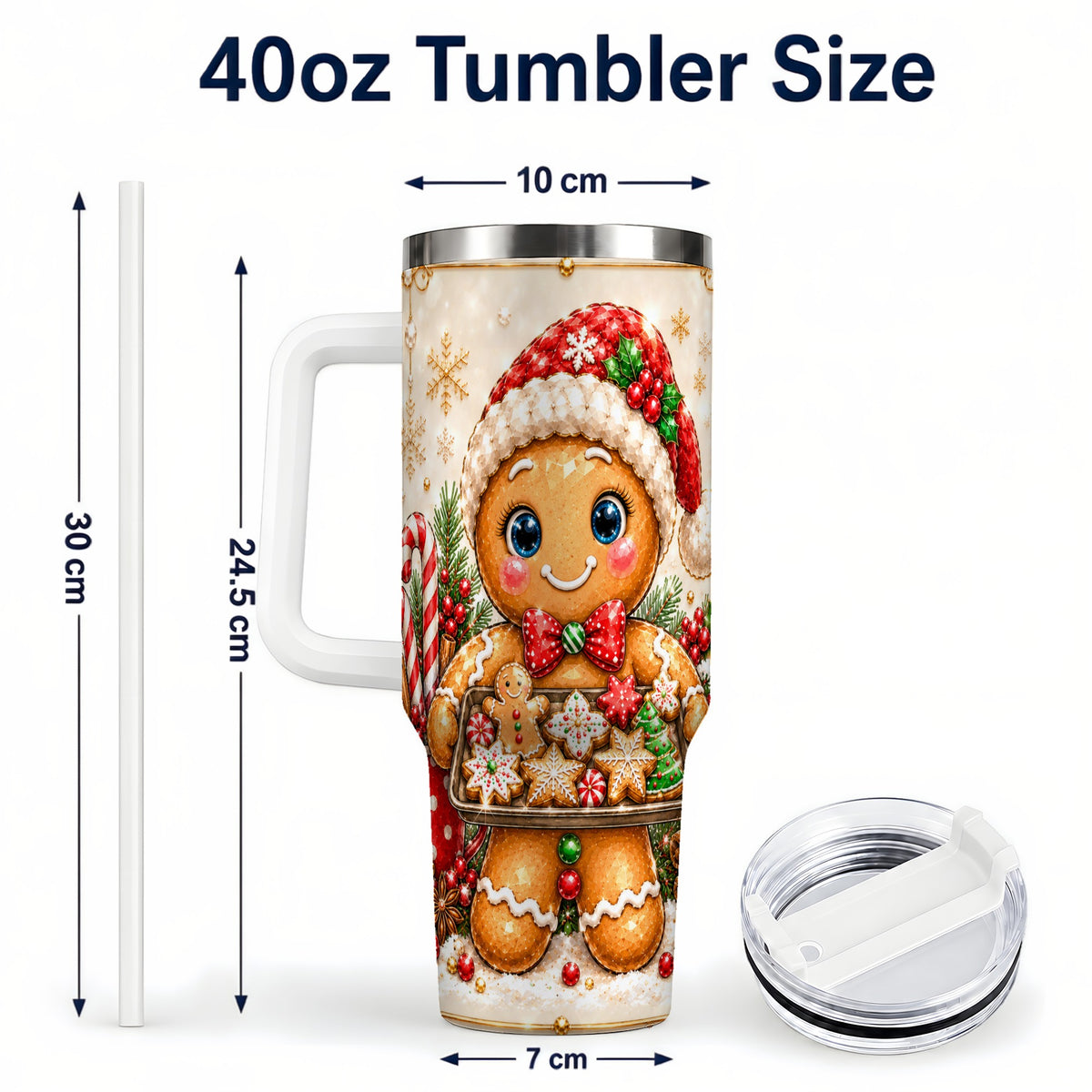 #pl[40oz|White] Gingerbread Baker 40oz Tumbler, Christmas Stainless Steel Travel Cup