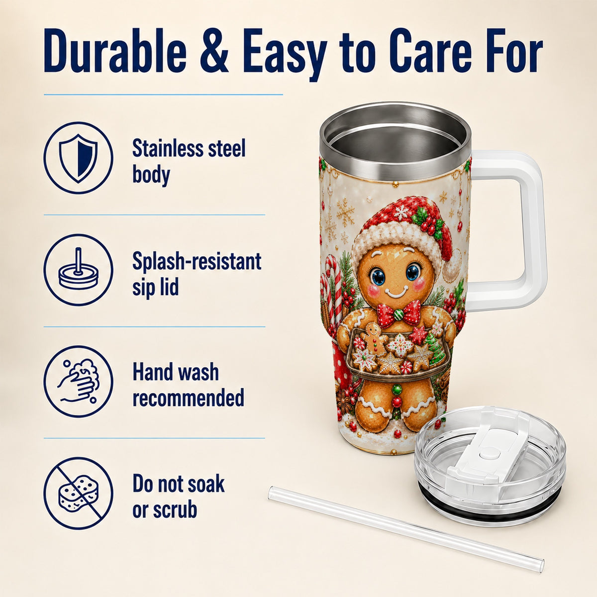 Gingerbread Baker 40oz Tumbler, Christmas Stainless Steel Travel Cup