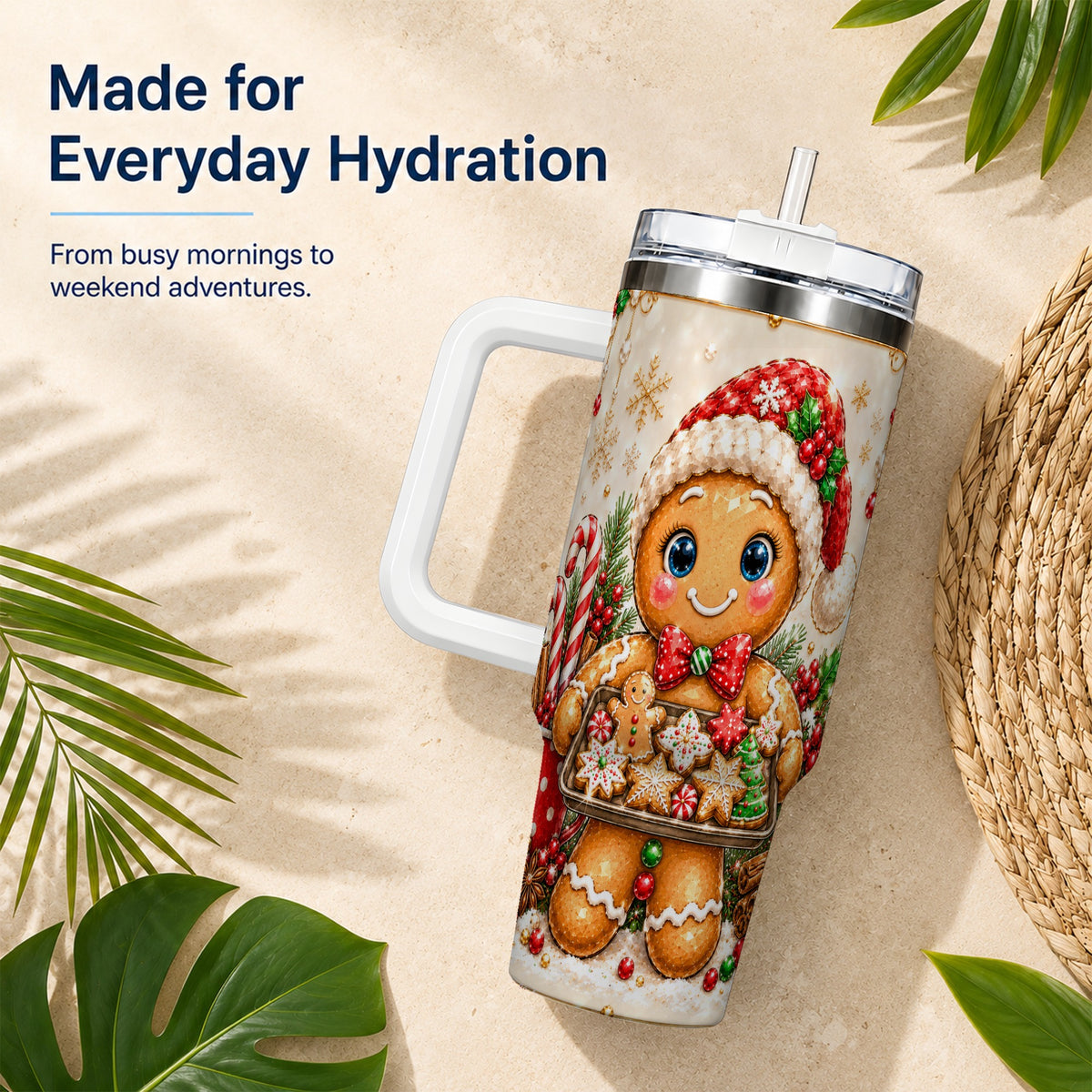 Gingerbread Baker 40oz Tumbler, Christmas Stainless Steel Travel Cup