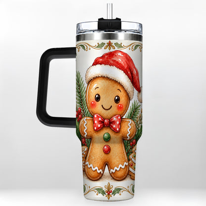 #pl[40oz|Black] Watercolor Gingerbread 40oz Tumbler, Holiday Stainless Steel Travel Cup