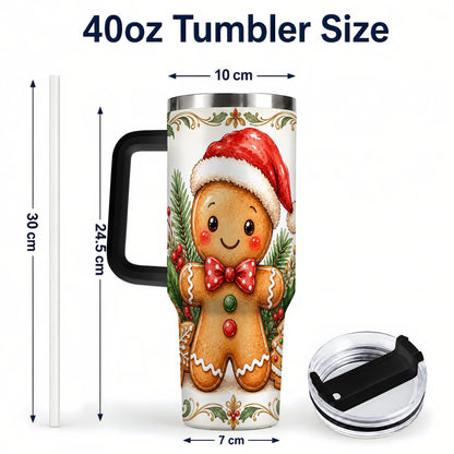 #pl[40oz|Black] Watercolor Gingerbread 40oz Tumbler, Holiday Stainless Steel Travel Cup
