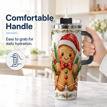 #pl[40oz|Black] Watercolor Gingerbread 40oz Tumbler, Holiday Stainless Steel Travel Cup