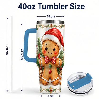 #pl[40oz|Blue] Watercolor Gingerbread 40oz Tumbler, Holiday Stainless Steel Travel Cup