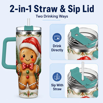 #pl[40oz|Green] Watercolor Gingerbread 40oz Tumbler, Holiday Stainless Steel Travel Cup
