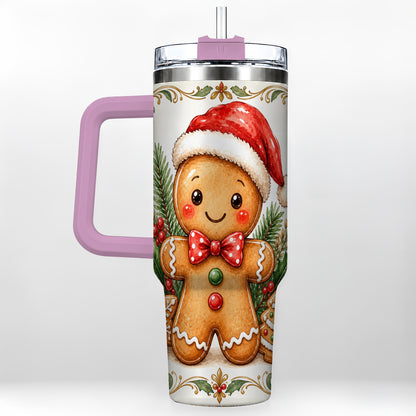 #pl[40oz|Pink] Watercolor Gingerbread 40oz Tumbler, Holiday Stainless Steel Travel Cup