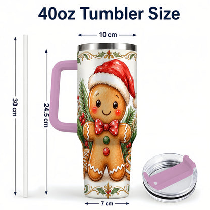 #pl[40oz|Pink] Watercolor Gingerbread 40oz Tumbler, Holiday Stainless Steel Travel Cup