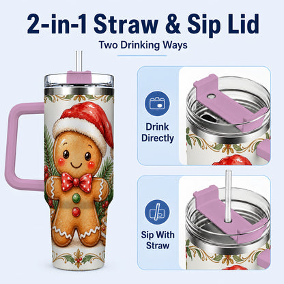 #pl[40oz|Pink] Watercolor Gingerbread 40oz Tumbler, Holiday Stainless Steel Travel Cup