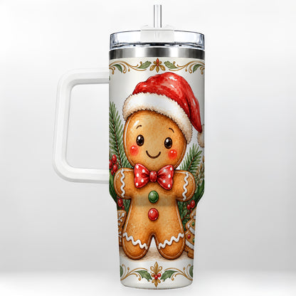 Watercolor Gingerbread 40oz Tumbler, Holiday Stainless Steel Travel Cup