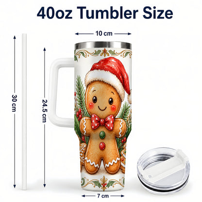 #pl[40oz|White] Watercolor Gingerbread 40oz Tumbler, Holiday Stainless Steel Travel Cup