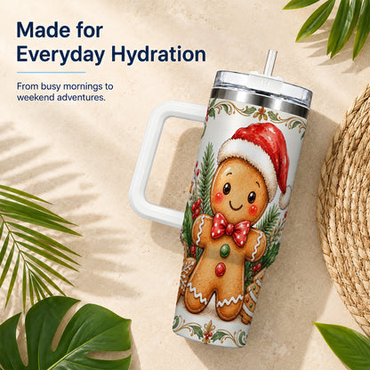 Watercolor Gingerbread 40oz Tumbler, Holiday Stainless Steel Travel Cup
