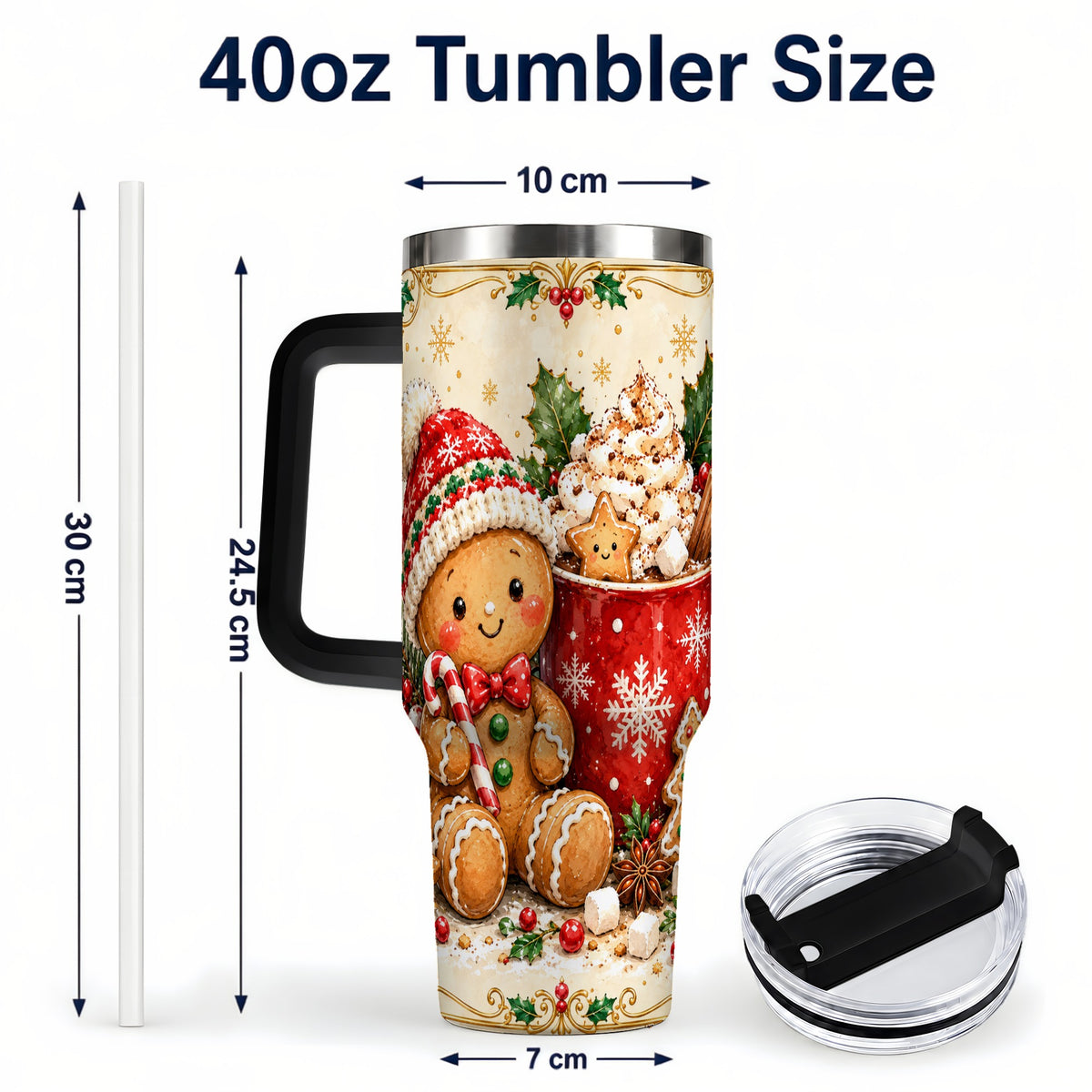 #pl[40oz|Black] Gingerbread Cocoa 40oz Tumbler, Christmas Stainless Steel Travel Cup