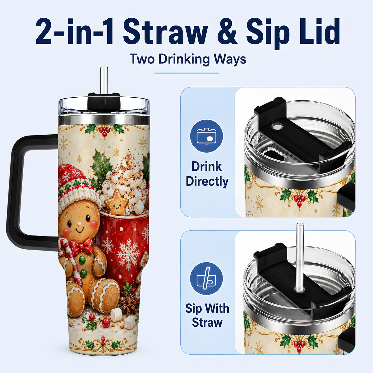 #pl[40oz|Black] Gingerbread Cocoa 40oz Tumbler, Christmas Stainless Steel Travel Cup
