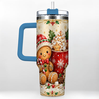 #pl[40oz|Blue] Gingerbread Cocoa 40oz Tumbler, Christmas Stainless Steel Travel Cup