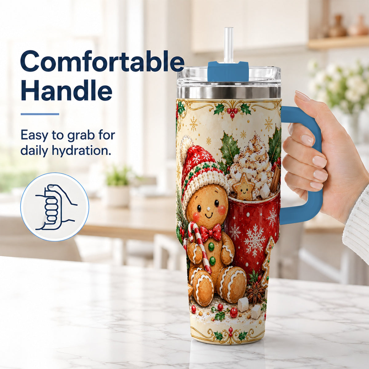 #pl[40oz|Blue] Gingerbread Cocoa 40oz Tumbler, Christmas Stainless Steel Travel Cup
