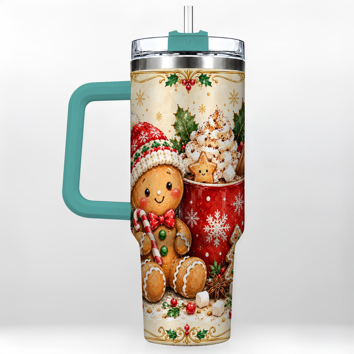 #pl[40oz|Green] Gingerbread Cocoa 40oz Tumbler, Christmas Stainless Steel Travel Cup