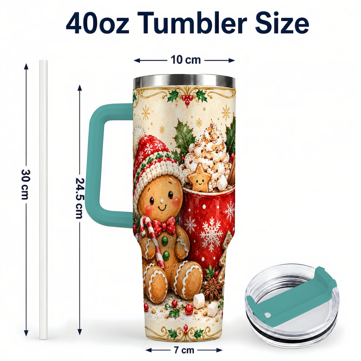 #pl[40oz|Green] Gingerbread Cocoa 40oz Tumbler, Christmas Stainless Steel Travel Cup