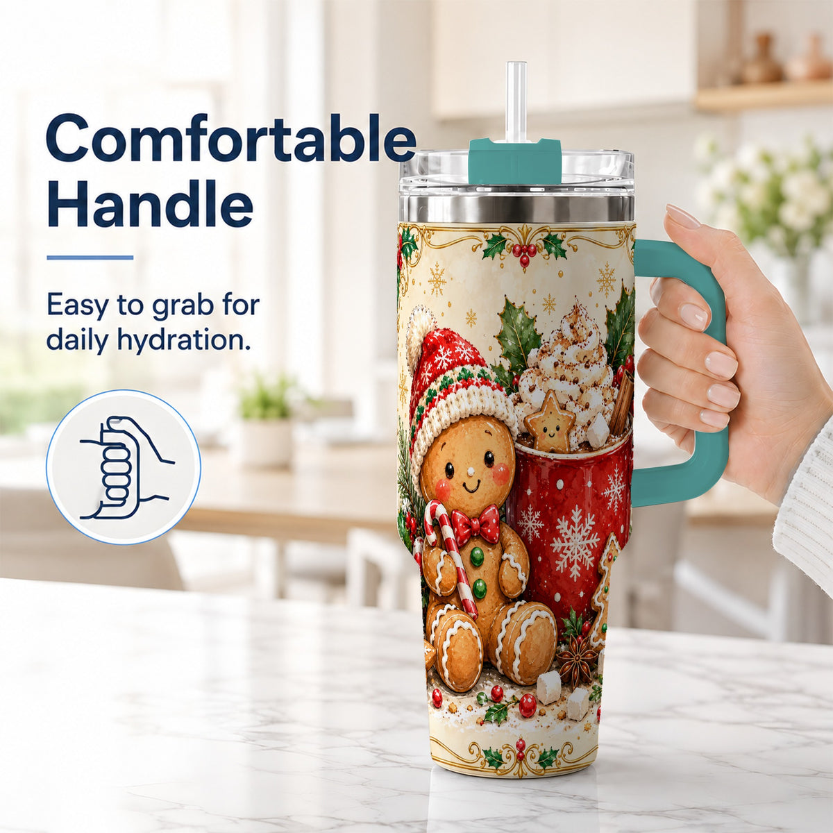 #pl[40oz|Green] Gingerbread Cocoa 40oz Tumbler, Christmas Stainless Steel Travel Cup