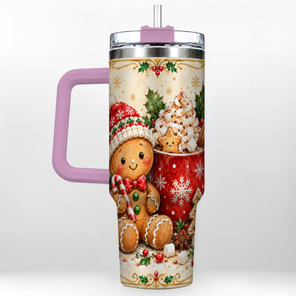 #pl[40oz|Pink] Gingerbread Cocoa 40oz Tumbler, Christmas Stainless Steel Travel Cup