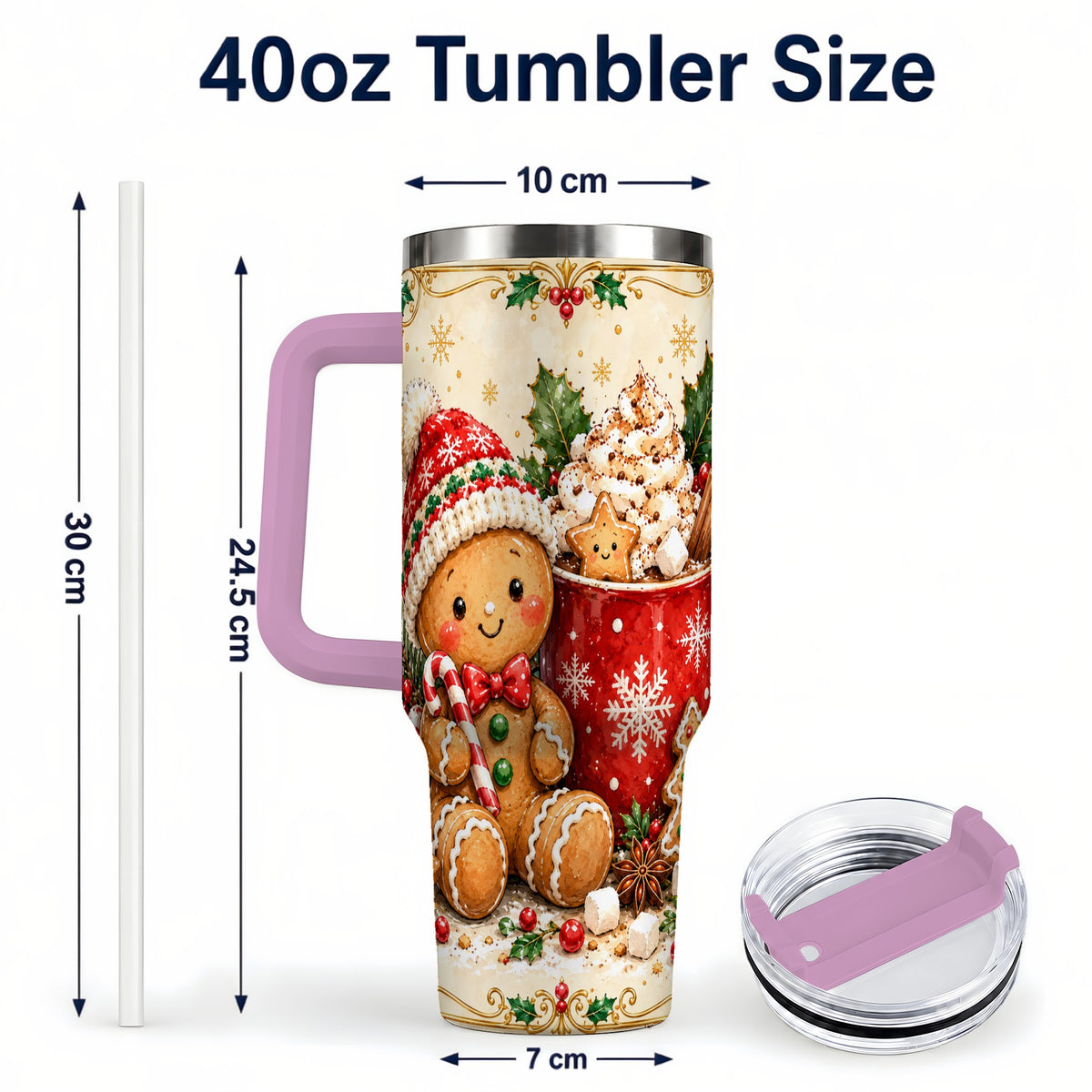 #pl[40oz|Pink] Gingerbread Cocoa 40oz Tumbler, Christmas Stainless Steel Travel Cup