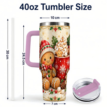 #pl[40oz|Pink] Gingerbread Cocoa 40oz Tumbler, Christmas Stainless Steel Travel Cup