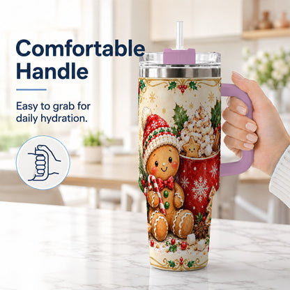 #pl[40oz|Pink] Gingerbread Cocoa 40oz Tumbler, Christmas Stainless Steel Travel Cup