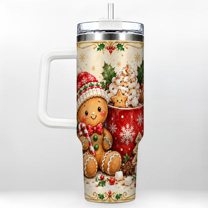 Gingerbread Cocoa 40oz Tumbler, Christmas Stainless Steel Travel Cup