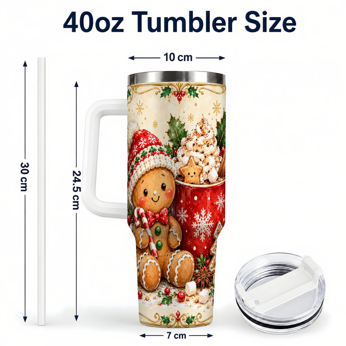 #pl[40oz|White] Gingerbread Cocoa 40oz Tumbler, Christmas Stainless Steel Travel Cup