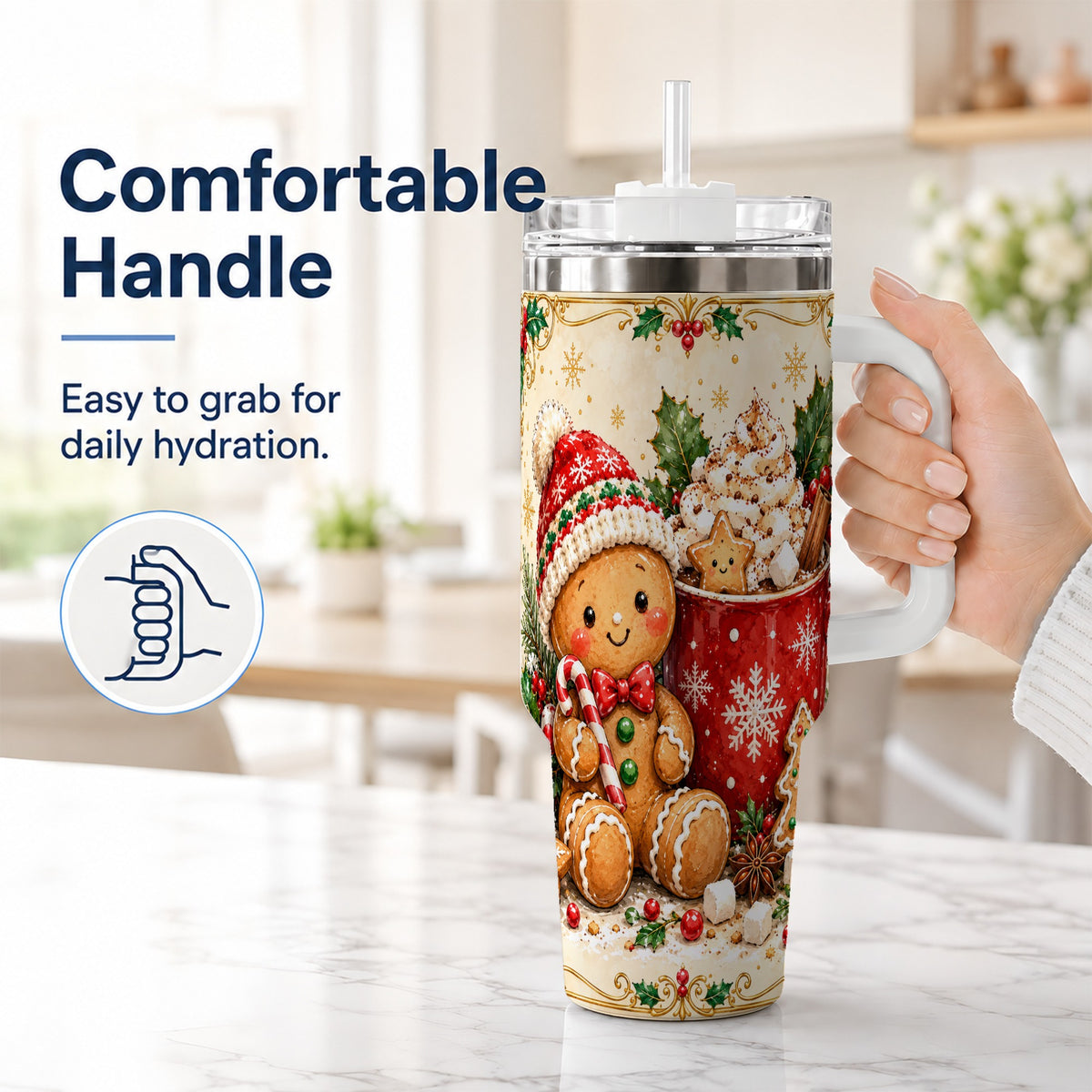 #pl[40oz|White] Gingerbread Cocoa 40oz Tumbler, Christmas Stainless Steel Travel Cup