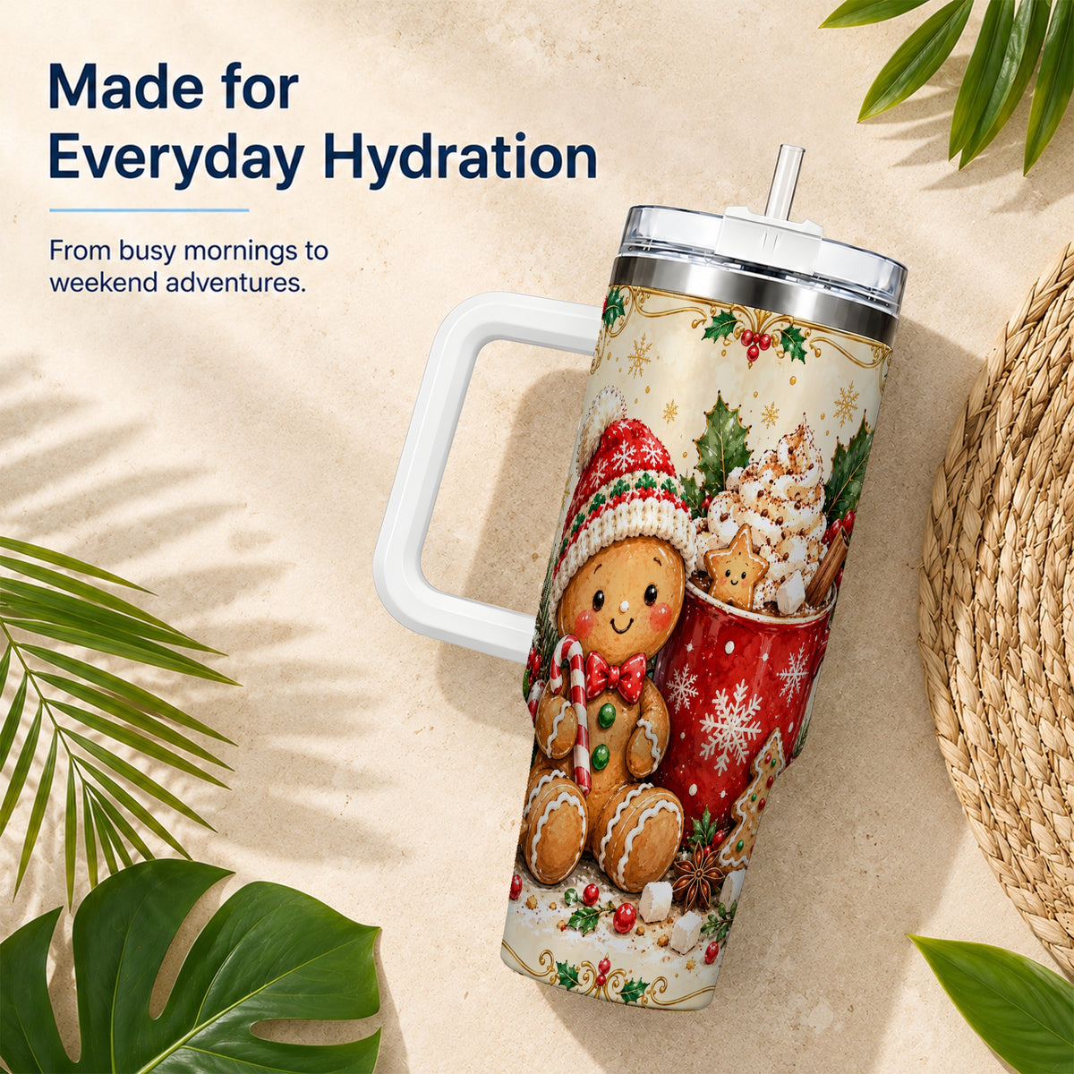 Gingerbread Cocoa 40oz Tumbler, Christmas Stainless Steel Travel Cup